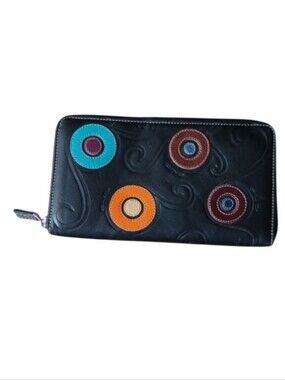 Rare GIUDI Italian Leather Long Wallet - Embossed Swirls & Colorful Accents